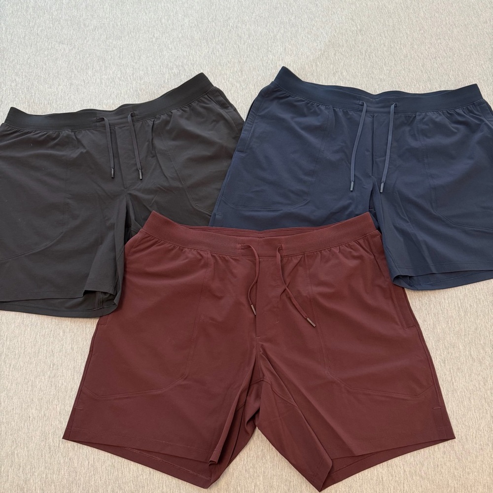 3 Lululemon License To Train Linerless Shorts 7" XL Black + Blue + Red